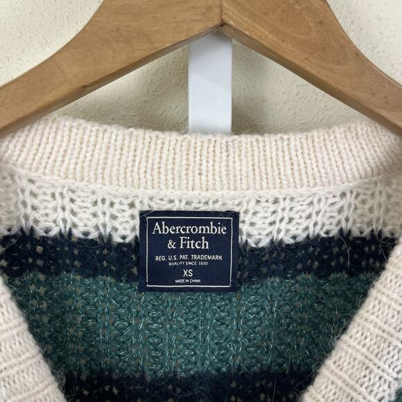 Vintage Y2K Abercrombie Alpaca Wool Striped Sweater Women’s XS Green Navy Cream - Picture 4 of 5